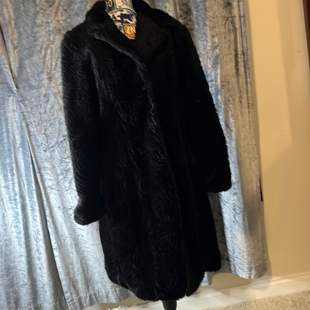 black faux fur long coat